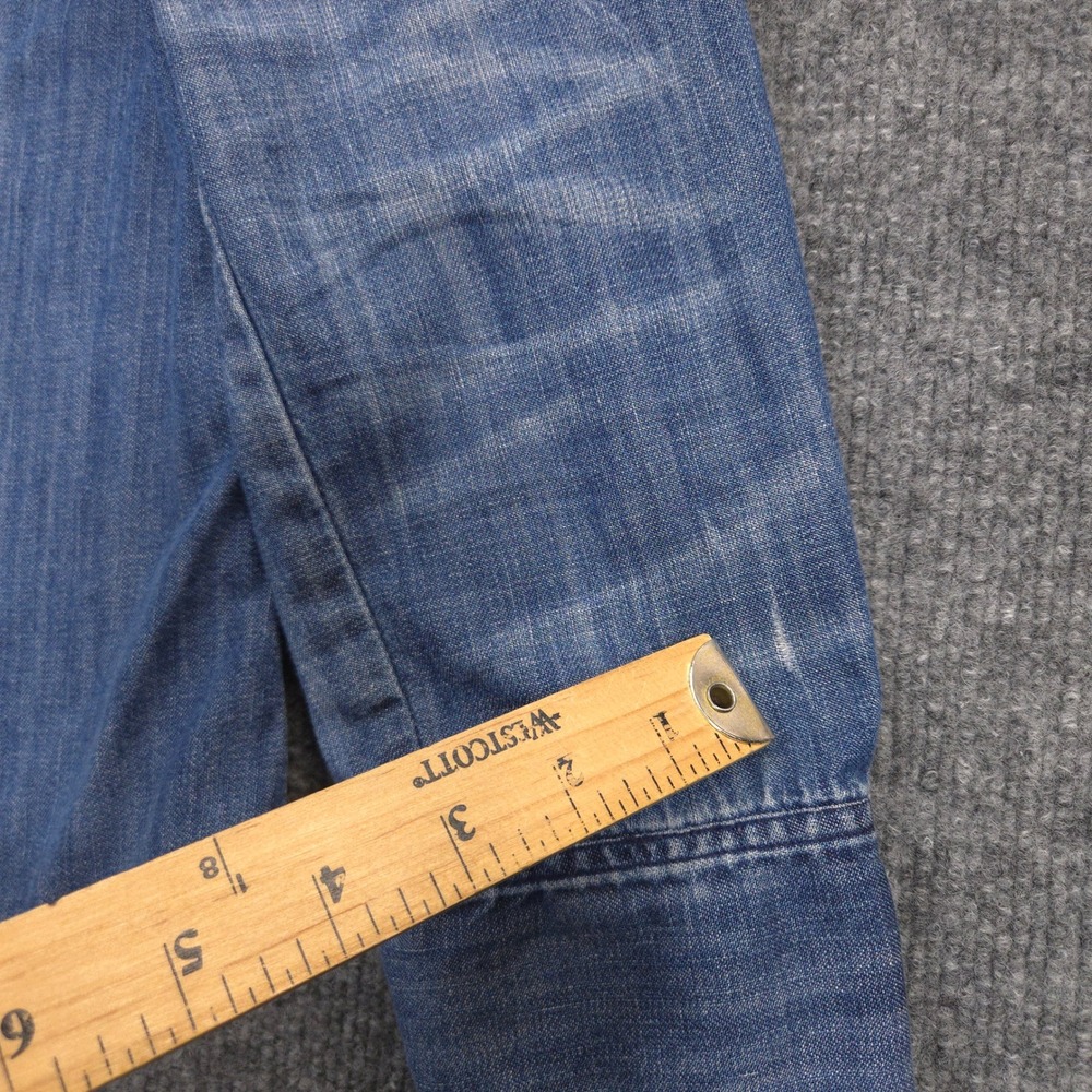 Madewell Denim Shirt Womens L Blue Medium Wash Whiskered Sleeves Snap Front - Picture 7 of 7